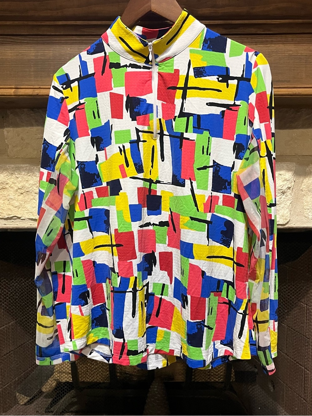 IBKUL Women's Long Sleeve 1/4 Zip Golf Shirt Mondrian Multi IceFil UPF 50 XL